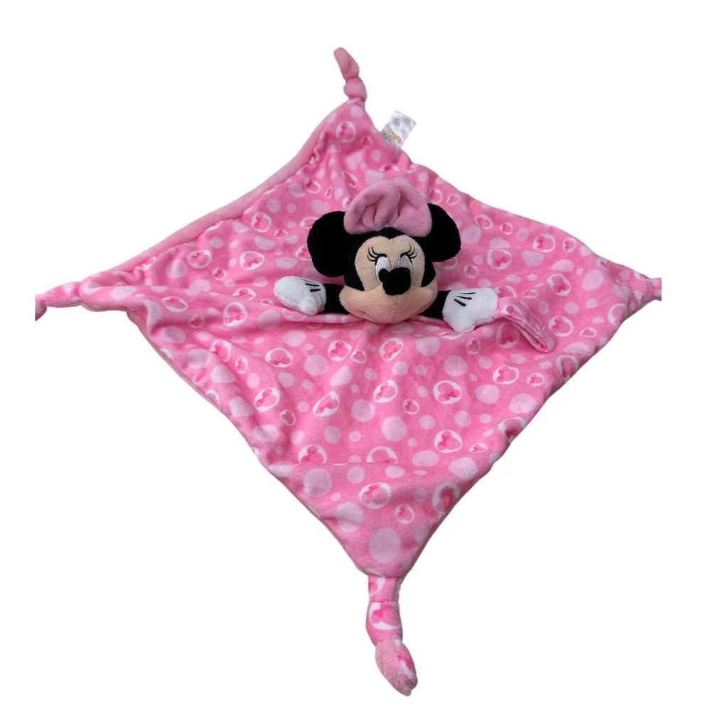 Disney Baby Minnie Mouse Lovey Security Blanket Pink‎ Polka Dot Plush Kids Toy